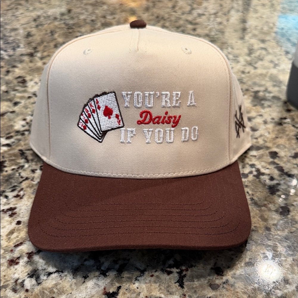 Beige and Brown 'You're A Daisy If You Do' Embroidered Baseball Cap